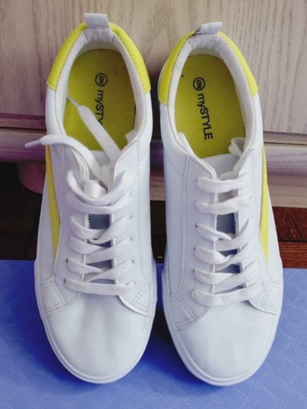 White and Yellow striped Sneakers new unused
